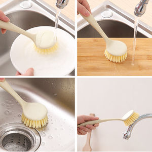 Brosse de nettoyage de cuisine en paille de blé, manche long, poils doux, pour la vaisselle, les casseroles, les poêles et les bols - Product Image 4