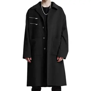 Single-Breasted Zip-Detailed Custom Style Men Winter coat wool/polyester fabric man coat long coat men