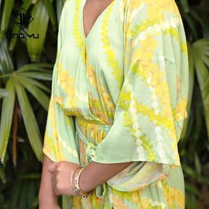 Mono de una Pieza al por Mayor de Fábrica, Cintura Alta, Mangas, Cuello en V, Pantalón Acampanado, Mono Elegante de Rayón, Vestido Hawaiano para Mujer - Product Image 4