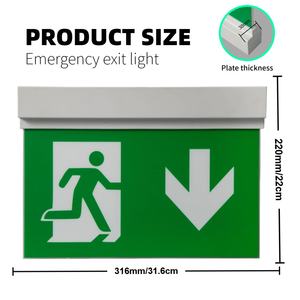 لافتة خروج طوارئ صناعية بالجملة مع إضاءة LED، 18 قطعة SMD 2835 LED، غطاء نهاية من البلاستيك ABS، لوحة خروج من البوليسترين، إضاءة خروج LED تعمل لمدة 3 ساعات - Product Image 1