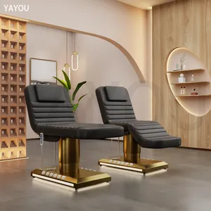 Luxuriöses goldenes Edelstahl-Leucht bett mit 3 Motoren und elektrischem Schönheits bett mit Fuß kontroll massage für den Schönheits salon