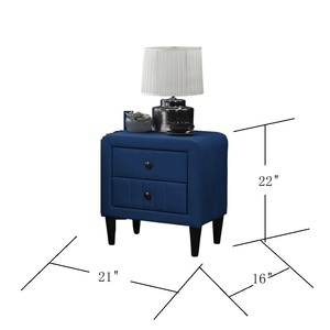 Table de chevet en velours bleu marine, 2 tiroirs, meubles de chambre à coucher, design élégant, pieds en verre trempé - Product Image 5