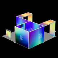 Stand d'exposition en aluminium 6x6m en forme de F, haute luminosité, avec affichage lumineux SEG, configuration à ailes étendues, pour salle de réunion centrale et réception