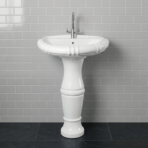 Lavabo de Pedestal de Cerámica Blanca, Estilo Americano, con Grifo - Product Image 4