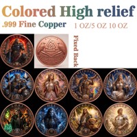 Pièce de monnaie en cuivre pur 999 de 1 oz, couleur cuivre, en relief, série Mythologie Nordique, édition collector UV 3D