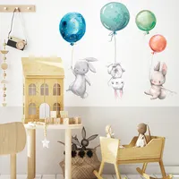 Niedliche Hase bunte Luftballons Aufkleber für Raumwand Neues Design Kinderzimmer Wandt attoos Abnehmbare Wohnzimmer Tapete
