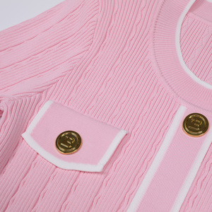 Abiti Casual Eleganti e Classici Aderenti da Donna a Maniche Corte <span class=keywords><strong>con</strong></span> Collo Lavorato a <span class=keywords><strong>Maglia</strong></span>, <span class=keywords><strong>Bottoni</strong></span> <span class=keywords><strong>con</strong></span> Strass e Stampa Antistatica per la Primavera - Product Image 2