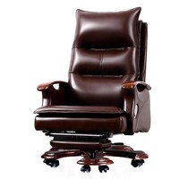 2025 Chaise de directeur en cuir véritable marron durable Chaise de patron inclinable de direction moderne avec repose-pieds ergonomique