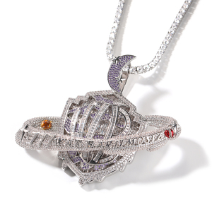 Pendentif Rapper 777 Galaxy Nebula Iced Out, Collier <span class=keywords><strong>de</strong></span> Luxe Cosmique Hip Hop Global, Bijou Unique Brillant Planète 2026, Cerceau Lune Étoile - Product Image 4