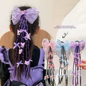 Parrucche viola con fiocco per bambine, coda di cavallo con accessori, elastici, copricapo dolce e alla moda per ragazze, accessori per capelli per bambini, <span class=keywords><strong>trecce</strong></span> - Product Image 1