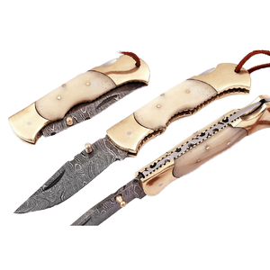 Multi-function Stainless Steel Folding Pocket <b>Knife</b> Camel <b>Bone</b> Brass Bolsters <b>Handle</b> OEM Made Hunting <b>Knife</b> Damascus Steel Blade - Product Image 1