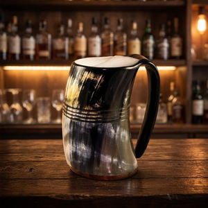 Durable Reusable Polished Vintage Horn Mug Custom Engraved Logo Dishwasher Safe Eco-Friendly Recyclable Lightweight Camping B.S. - Product Image 1