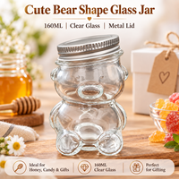 Botol Kaca Transparan Model Tilt Bear Langsung dari Pabrik dengan Tutup, Botol Kosong Food Grade untuk Madu, Puding, Permen, Dapat Disesuaikan