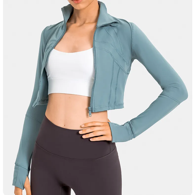 in Stock Nylon windproof Slim compression jacket Long Sleeve Yoga coat Gym Fitness Sports Casual women's crop workout jacket