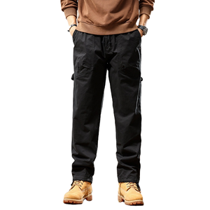 Pantalones de Primavera para Hombre, Estilo Retro Americano, Multibolsillos, Alta Calidad, Holgados, Casuales, 100% Algodón, Tinte Liso, Rectos, Ligeros y Elásticos - Product Image 1