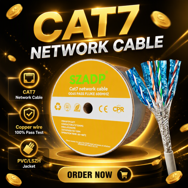 CAT7 Ethernet Cable 600MHz 10Gbps 23AWG 0.585mm Pure Copper/CCAG SFTP Shielded LAN Network Cable High Speed Data Cable