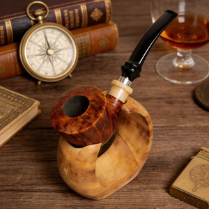 Crescent Moon Pipe Stand Walnut Wood Natural Color Tobacco Pipe Holder Gift For Smoking Pipes - Product Image 4