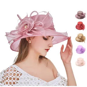 Factory Direct Custom Logo Vintage Foldable Ladies Church Hat Fashion Wide Brimmed Sunshade Wedding Hat