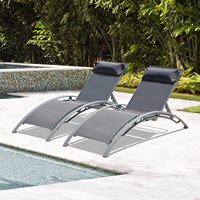 Lot de 2 chaises longues réglables en aluminium pour l'extérieur Chaises longues tout temps au bord de la piscine