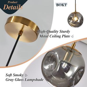Luminaire suspendu Yelbes Mid Century Modern Gold Globe avec verre gris fumé 9,8 pouces pour îlot de cuisine - Product Image 3