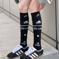 Chaussettes de mollet en coton tricotées, superposées et à motifs de lettres, style sportif, décontractées, pour l'automne, pour femme, style cool et sexy, pour le football