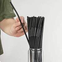 MOQ 100 pièces Pailles à boire flexibles en plastique noir 6x260mm, pailles à jus, pailles jetables en PP de qualité alimentaire
