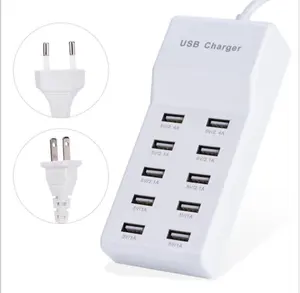 Amazon top selling 2023 Atacado 5V2.4A Portas USB Adaptador de Alimentação adaptador de carregador 10 portas para carregadores multifuncionais do Telefone Móvel