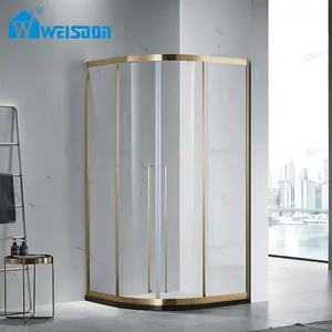 Weisdon良い価格304ステンレス鋼ゴールドセクターシャワールームスライディングフレーム強化ガラスシャワードア