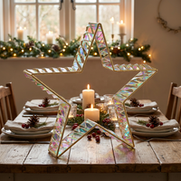 Lampe de table LED étoile à cinq branches argentée, cadre en fer holographique, pour fêtes et événements