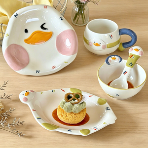Juego de Vajilla de Cerámica Creativa para Niños, Diseño de <span class=keywords><strong>Patito</strong></span>, Platos y Tazones Infantiles, Apto para Alimentos, Reutilizable, Venta al Por Mayor - Product Image 4