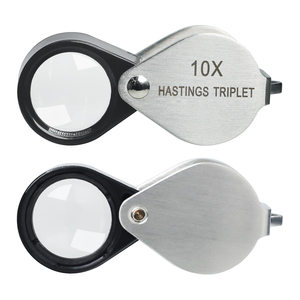 Loupe de bijoutier 10X Hasting, format poche, portable, triple lentille, corps en acier inoxydable, design pliable - Product Image 1