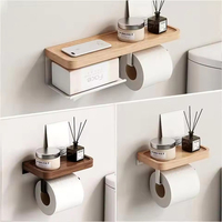 Tempat Tisu Toilet Modern dari Baja Anti Karat Berlapis Bubuk, Tempat Tisu Toilet Dinding dari Bambu untuk Kamar Mandi