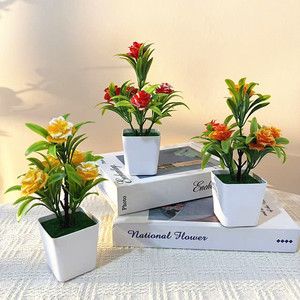 Bonsaï de roses artificielles Paulon en pots carrés de 12 pouces, couleurs vives, décoration de bureau, décoration intérieure, plantes en plastique pour aménagement paysager - Product Image 2