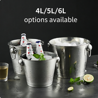 Seau à glace en acier inoxydable 4L 5L 6L avec logo personnalisé, double poignée, durable, pour bar à domicile, refroidisseur de champagne