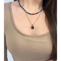 Collier pendentif géométrique en lapis-lazuli pour femmes, bijoux vintage minimalistes à superposer