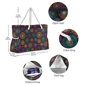 Bolso de Playa Impermeable para Mujer con Cremallera, Estampado Personalizado, Asas de Cuerda con Diseño de Puntos Aborígenes Australianos, Ideal para Viajes de Fin de Semana de Verano - Product Image 5