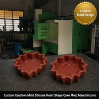 Moule à gâteau en silicone marron rougeâtre en forme de cœur, lot de deux, bord festonné, pour fondant et bonbons, fournisseur OEM personnalisé