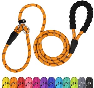 Slip Control No <strong>Pull</strong> Dog <strong>Leash</strong> 7FT 1/2 Inch Leather Nylon Rubber Solid Quick Release for Dogs All Seasons Orange - Product Image 3