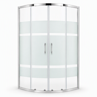 Porte coulissante de douche incurvée avec cadre argenté et verre dépoli, cabine de douche d'angle avec motif sérigraphié, vente en gros personnalisée