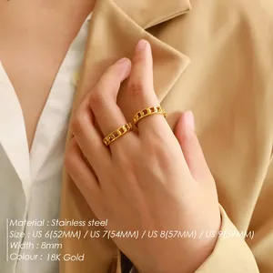 EMANCO 不锈钢复古空心链女士缠绕戒指经典简约几何首饰批发直销 - Product Image 2