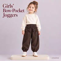 Smiledotkids Pantalons de jogging personnalisés pour enfants, marron, avec poche à nœud, en polaire douce, OEM ODM, pour tout-petits filles et garçons, vente en gros