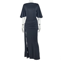 Robe maxi décontractée pour femmes à col rond et manches courtes, couleur unie, dos nu