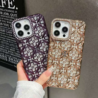 Diamant Cadre de Caméra pour iPhone Cas Galvanoplastie Fleur Motif TPU Silicone Téléphone Cas pour iPhone 17AIR 16 ProMax 15 14 13 12