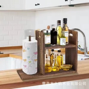 Wooden <b>Kitchen</b> Countertop Double Layer Spice Rack Solid Wood Toilet <b>Paper</b> Holder Storage Display Rack Retro Color Multipurpose - Product Image 1