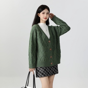Maglione da <span class=keywords><strong>Donna</strong></span> Autunno 2025 Stile Coreano, Design Personalizzato Monopetto con Logo Verde sul Davanti - Product Image 2