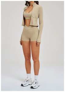 New <b>Womens</b> Nude Casual Yoga Set Three Piece Outdoor Running Fitness Gym Workout Training Active Sports Suit Spandex/<b>Nylon</b> High - Product Image 6