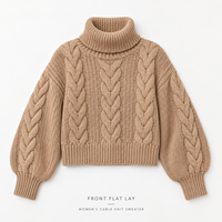 Pull en maille torsadée à col roulé personnalisé pour femme, à manches longues et coupe courte, pour l'automne et l'hiver, style décontracté