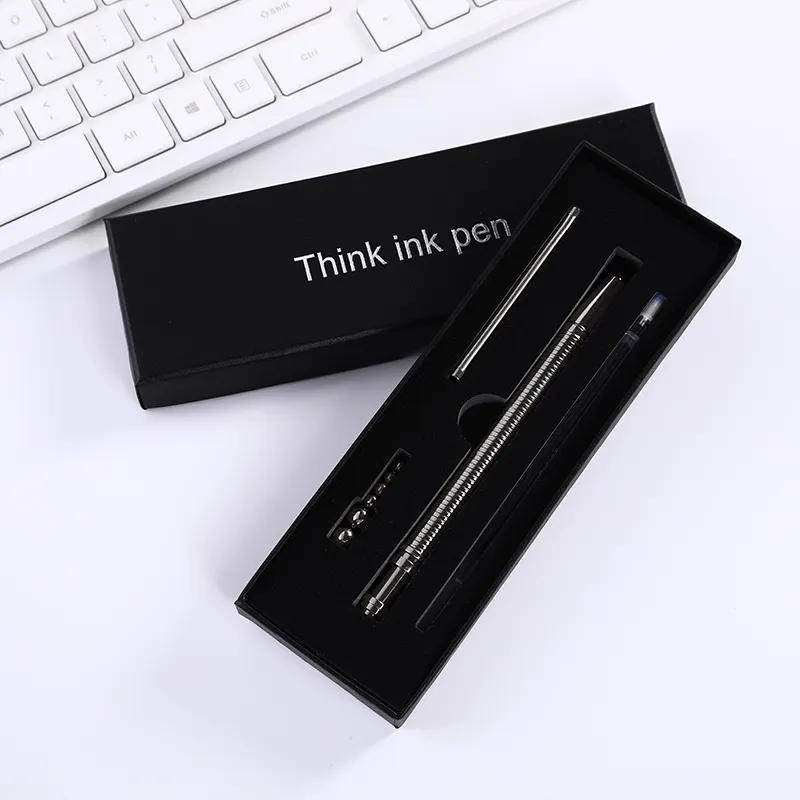 New Design Popular Silver Factory Bulk Metal Fidget Pen Think Ink Business Office Gift Pen Set with Packaging Box 0.5mm Tip