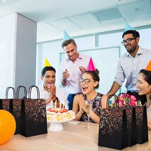 Wholesale Custom Size Party Favor Shopping Gift Kraft <b>Paper</b> Bags Black Hot Stamping Printing Birthday Gift <b>Paper</b> Bag - Product Image 4