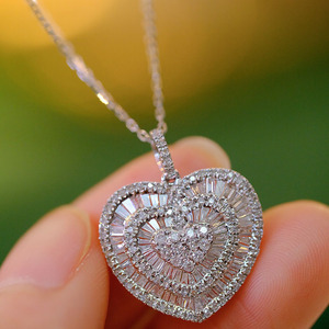 Xinfly สร้อยคอทองคำบริสุทธิ์18K พร้อมจี้เพชรธรรมชาติ1CT รูปหัวใจสีพีชสวยงามทันสมัย - Product Image 3